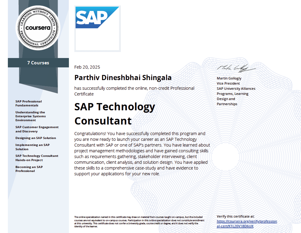 SAP Technology Consultant Specialization