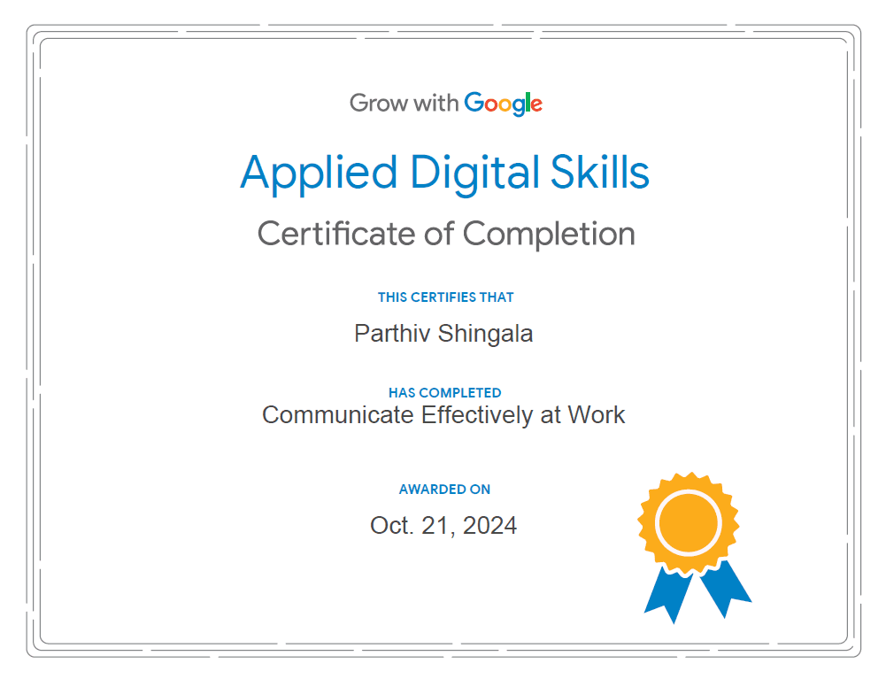 Applied Digital Skills - Certificate of Completion