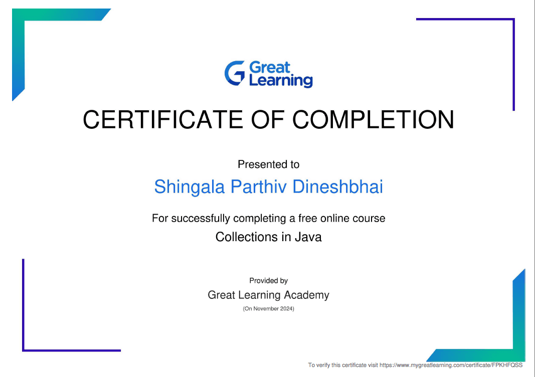 Certificate of Completion - Collections in Java