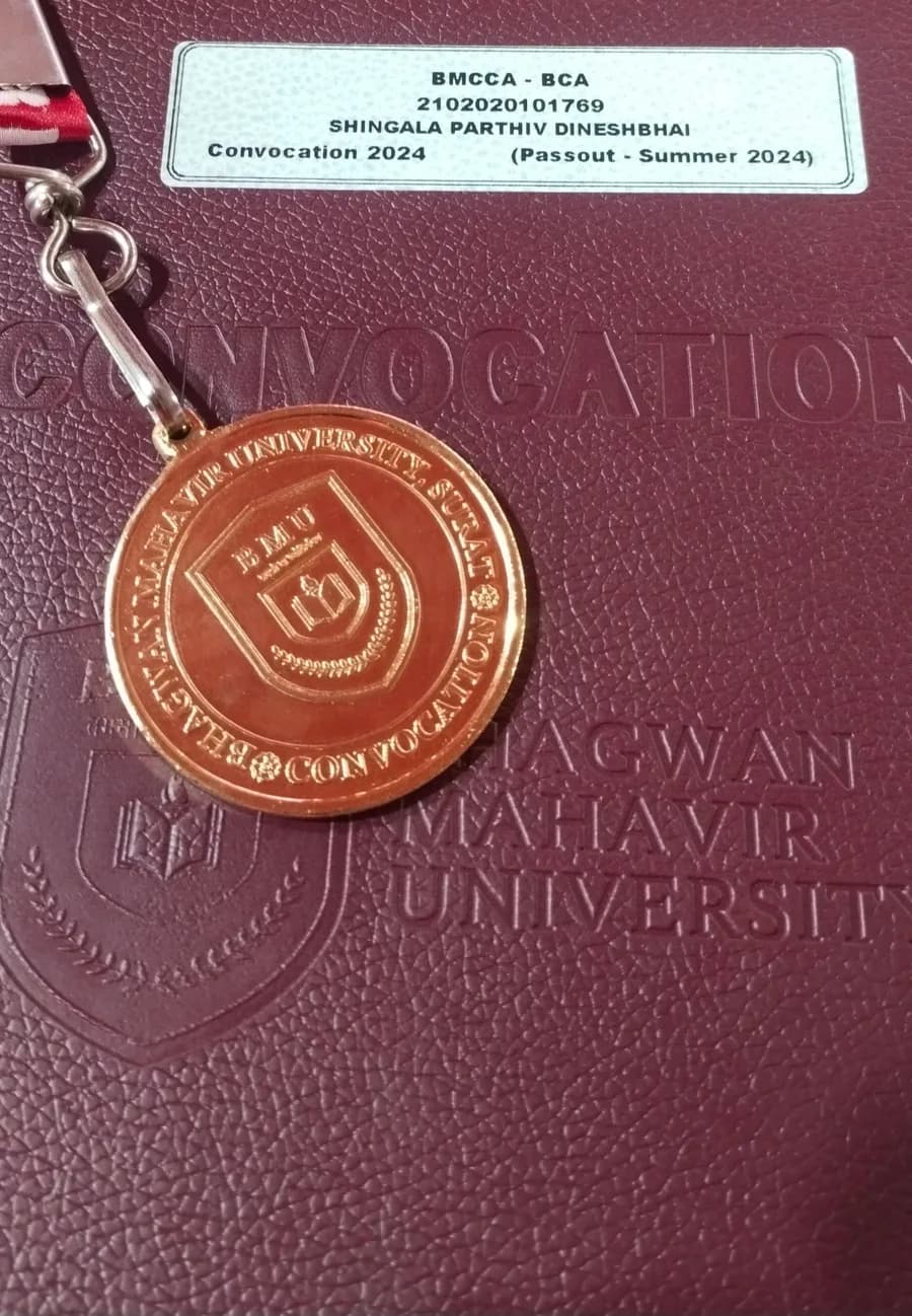 Gold Medal for 1st Rank in BCA, Bhagwan Mahavir University