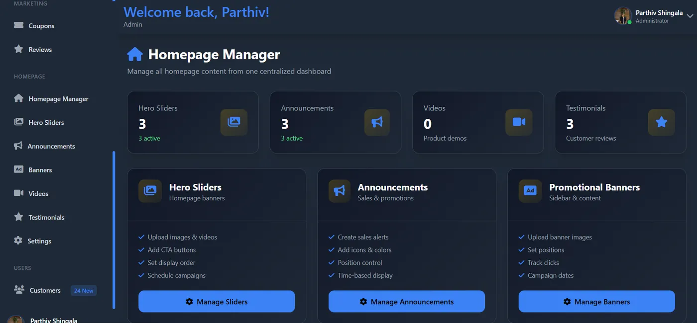 Admin Home Content Management