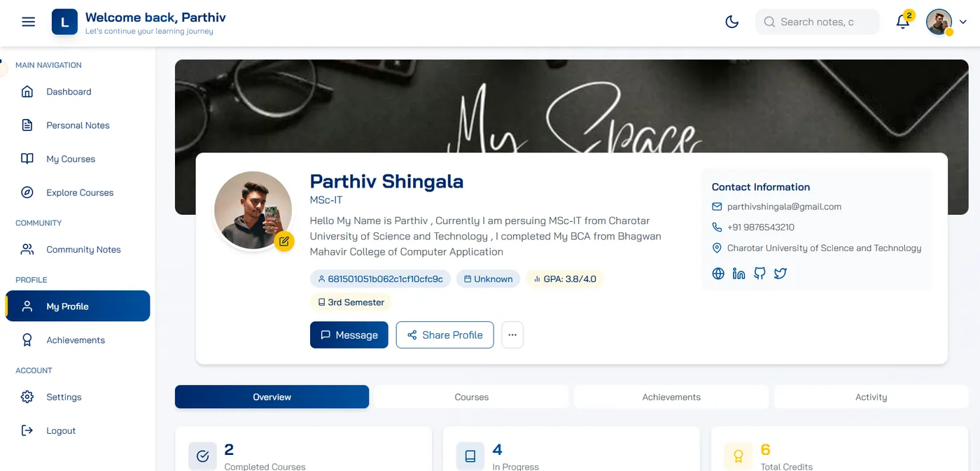 Student Profile Light Mode